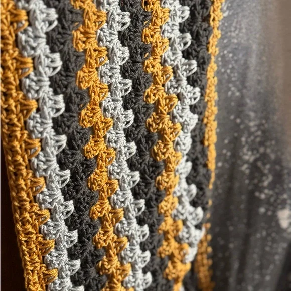 Graphic Crochet-Trim Poncho Tunic - Charcoal & Mustard - Picture 5 of 5